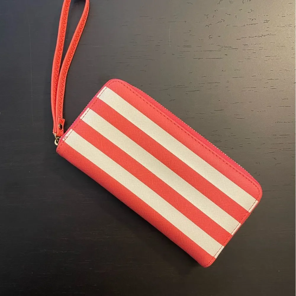 Salmon Coral Pink and White Stripe Wallet Wristlet No Brand
